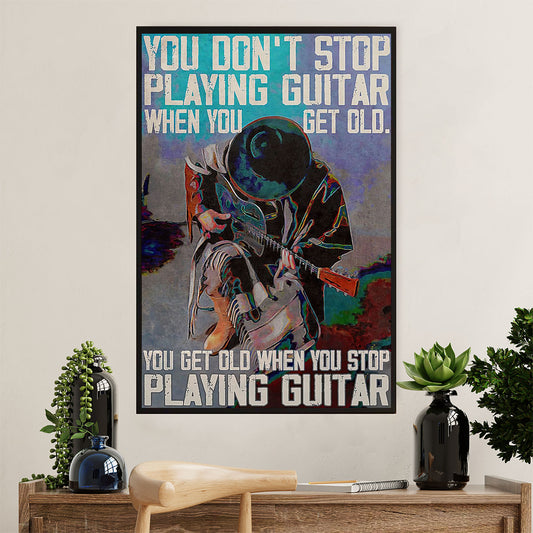 Music Guitar Canvas Wall Art Prints | Get Old When Stop Playing | Home Décor Gift for Guitarist
