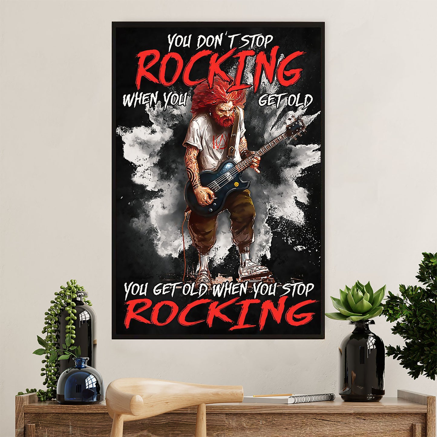 Music Guitar Poster Prints | Get Old When Stop Rocking | Wall Art Gift for Guitarist