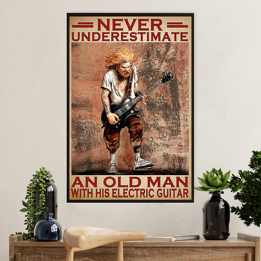 Music Guitar Canvas Wall Art Prints | Old Man With An Electric Guitar | Home Décor Gift for Guitarist