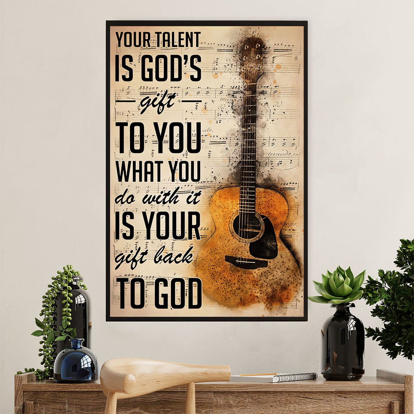 Music Guitar Canvas Wall Art Prints | God's Gift | Home Décor Gift for Guitarist
