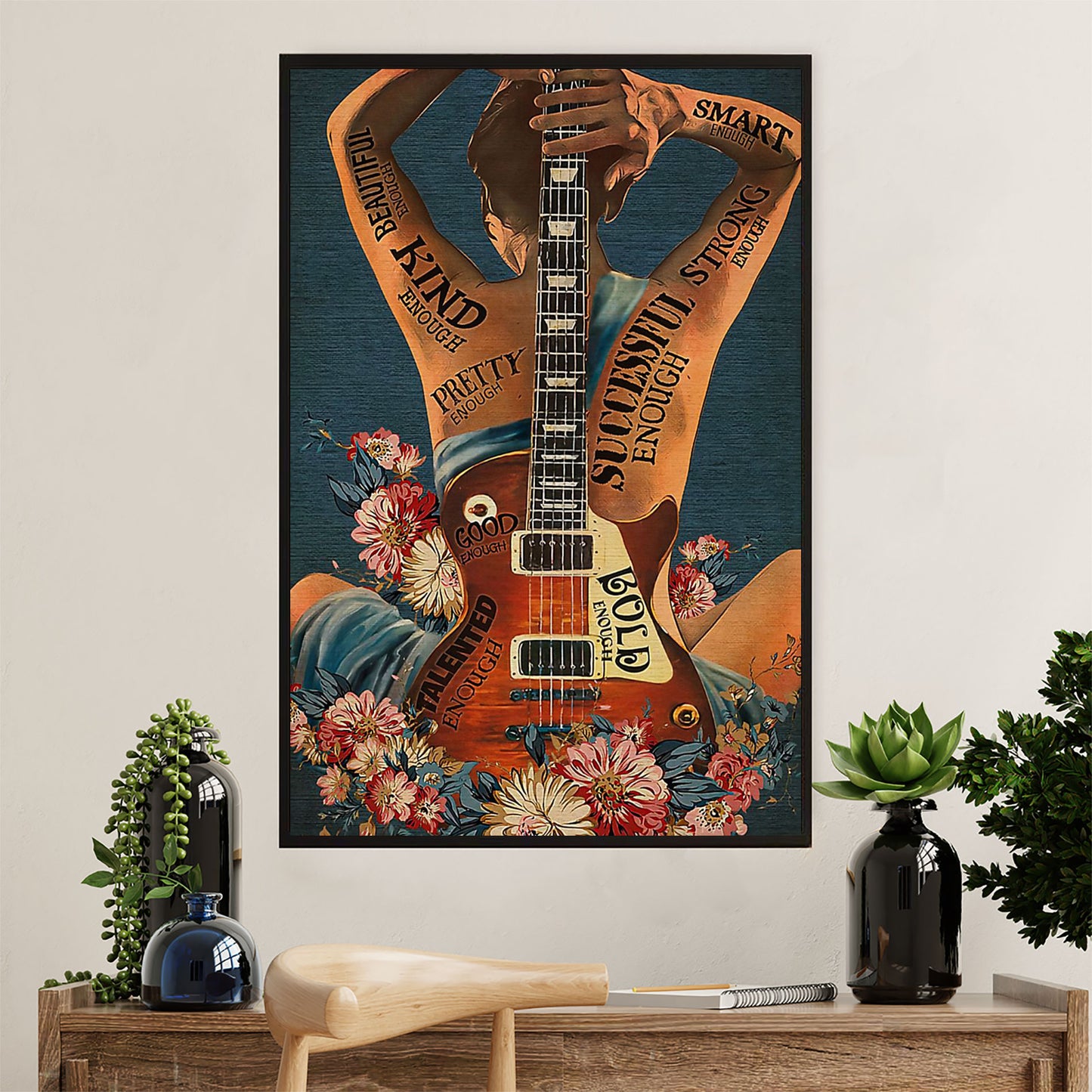 Music Guitar Poster Prints | Girl with Electric Guitar | Wall Art Gift for Guitarist