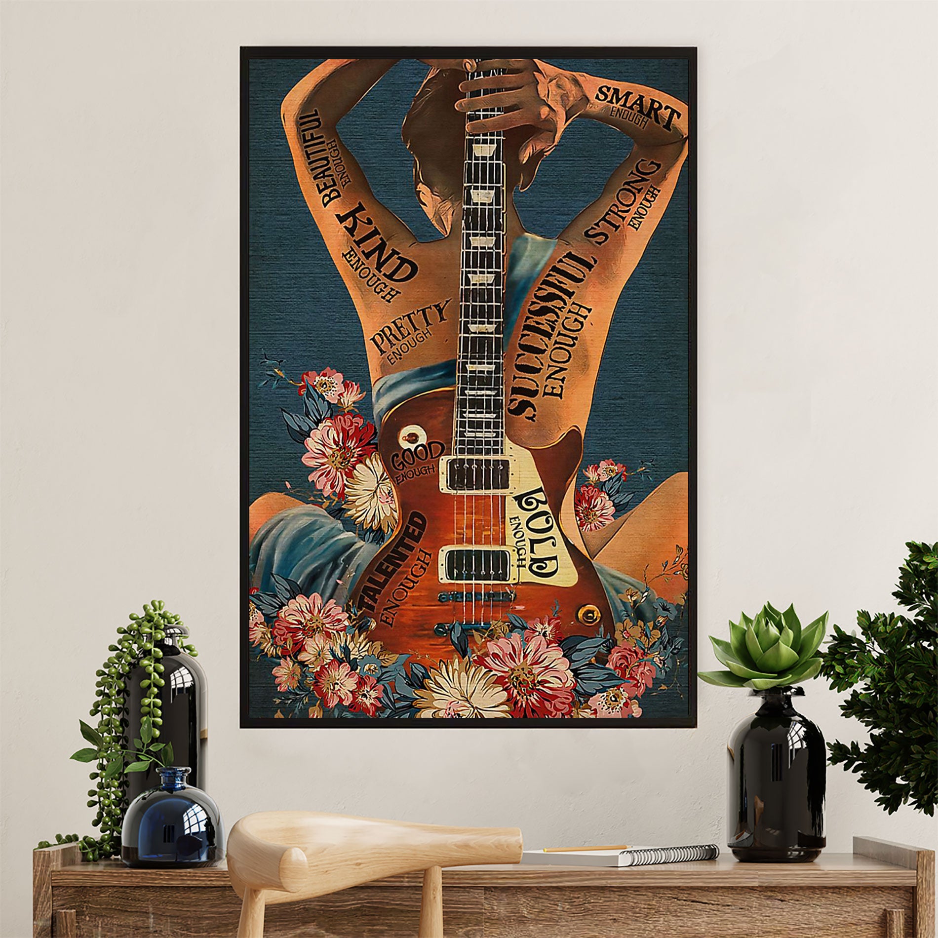 Music Guitar Canvas Wall Art Prints | Girl with Electric Guitar | Home Décor Gift for Guitarist