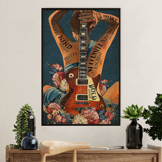 Music Guitar Canvas Wall Art Prints | Girl with Electric Guitar | Home Décor Gift for Guitarist