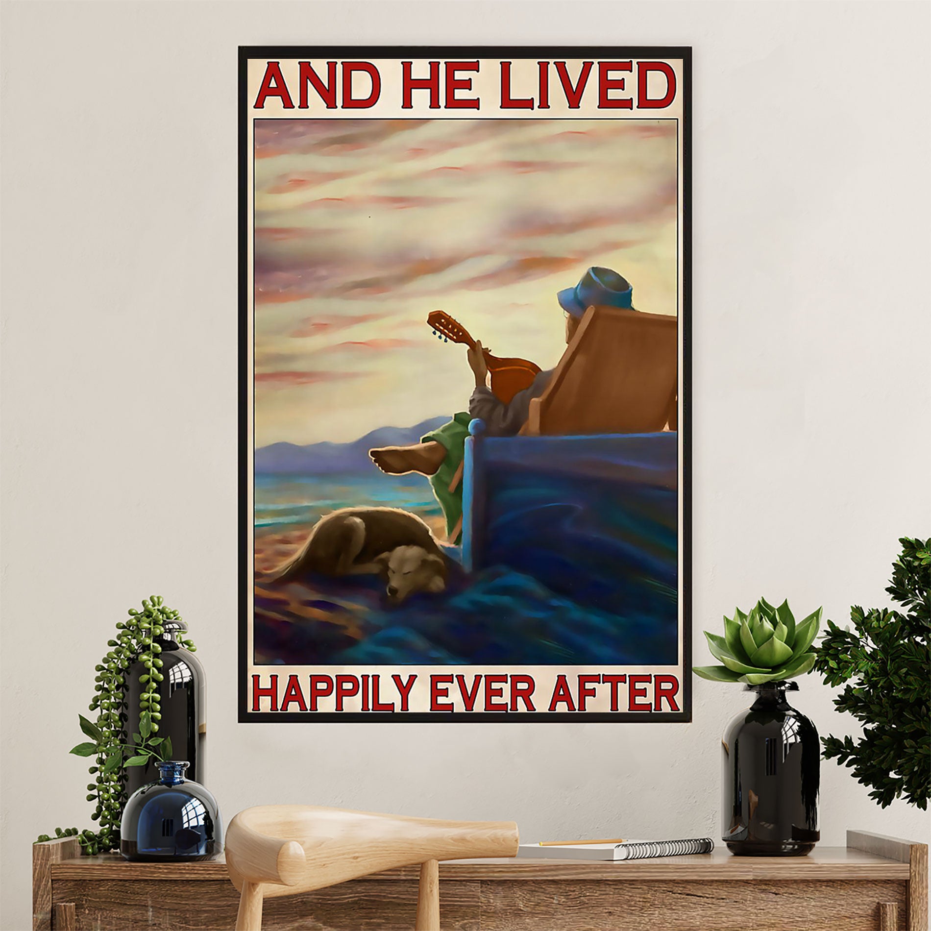 Music Guitar Poster Prints | He Lived Happily | Wall Art Gift for Guitarist