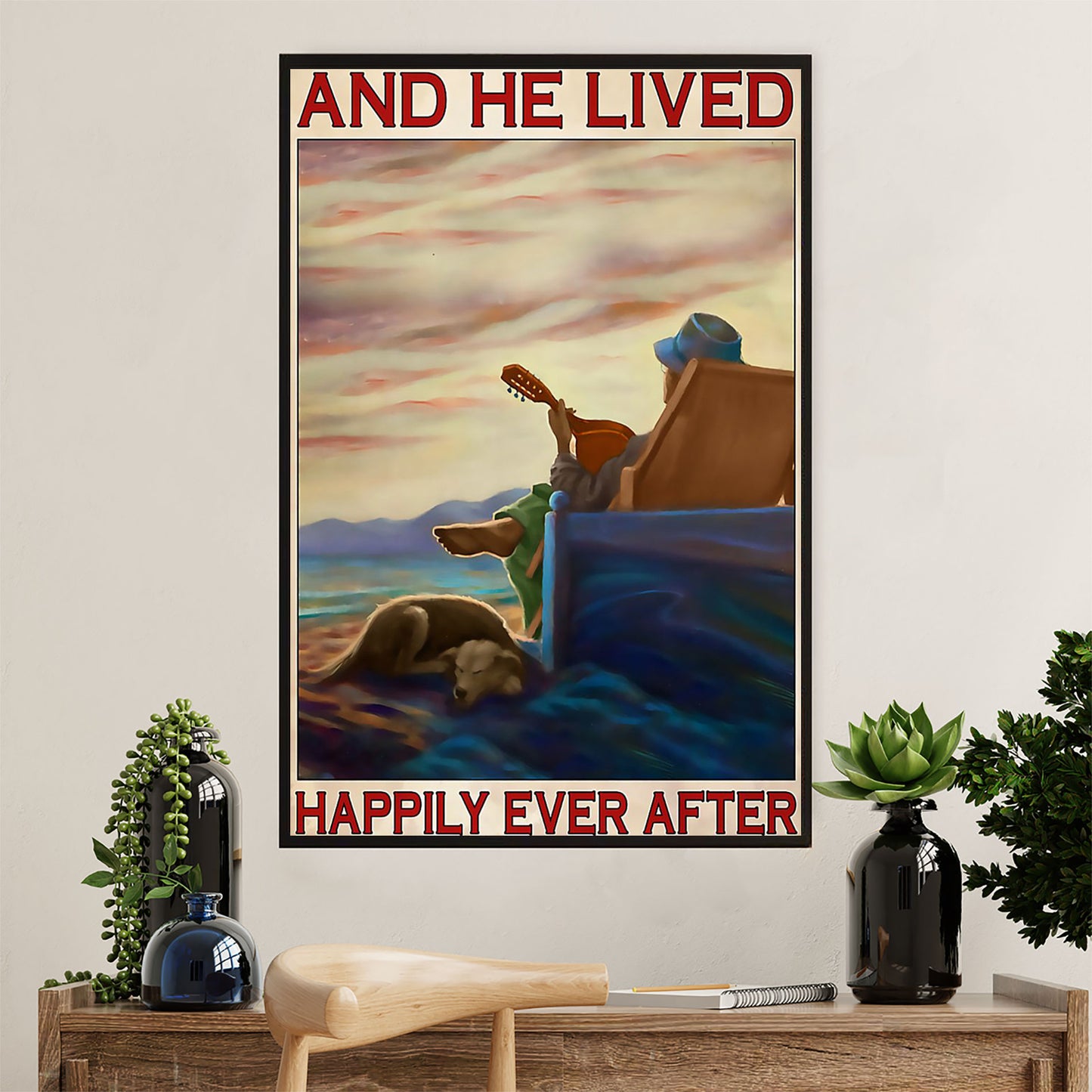 Music Guitar Canvas Wall Art Prints | He Lived Happily | Home Décor Gift for Guitarist