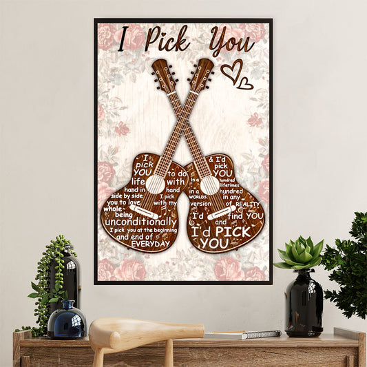 Music Guitar Canvas Wall Art Prints | I Pick You | Home Décor Gift for Guitarist