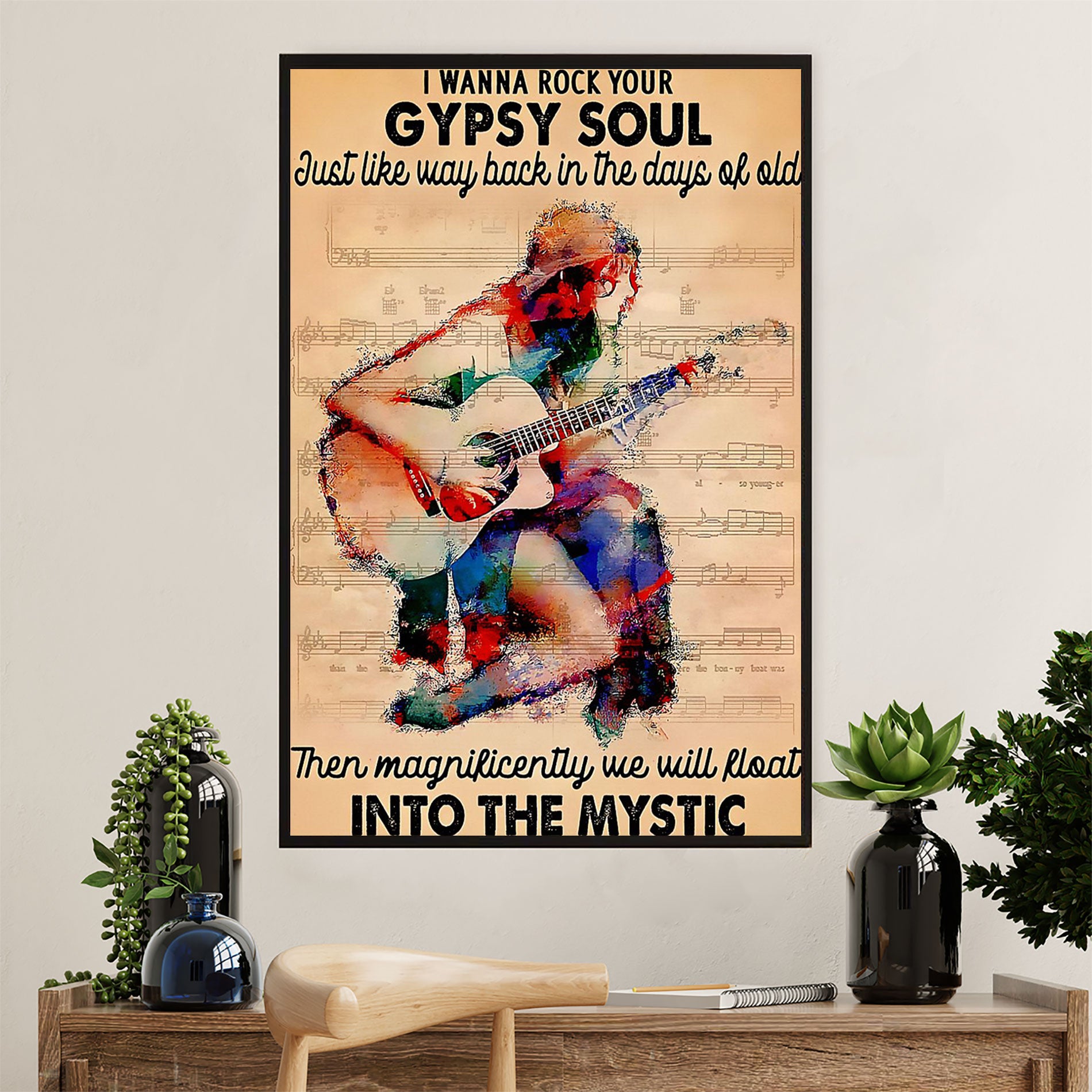 Music Guitar Poster Prints | Girl Gypsy Soul | Wall Art Gift for Guitarist