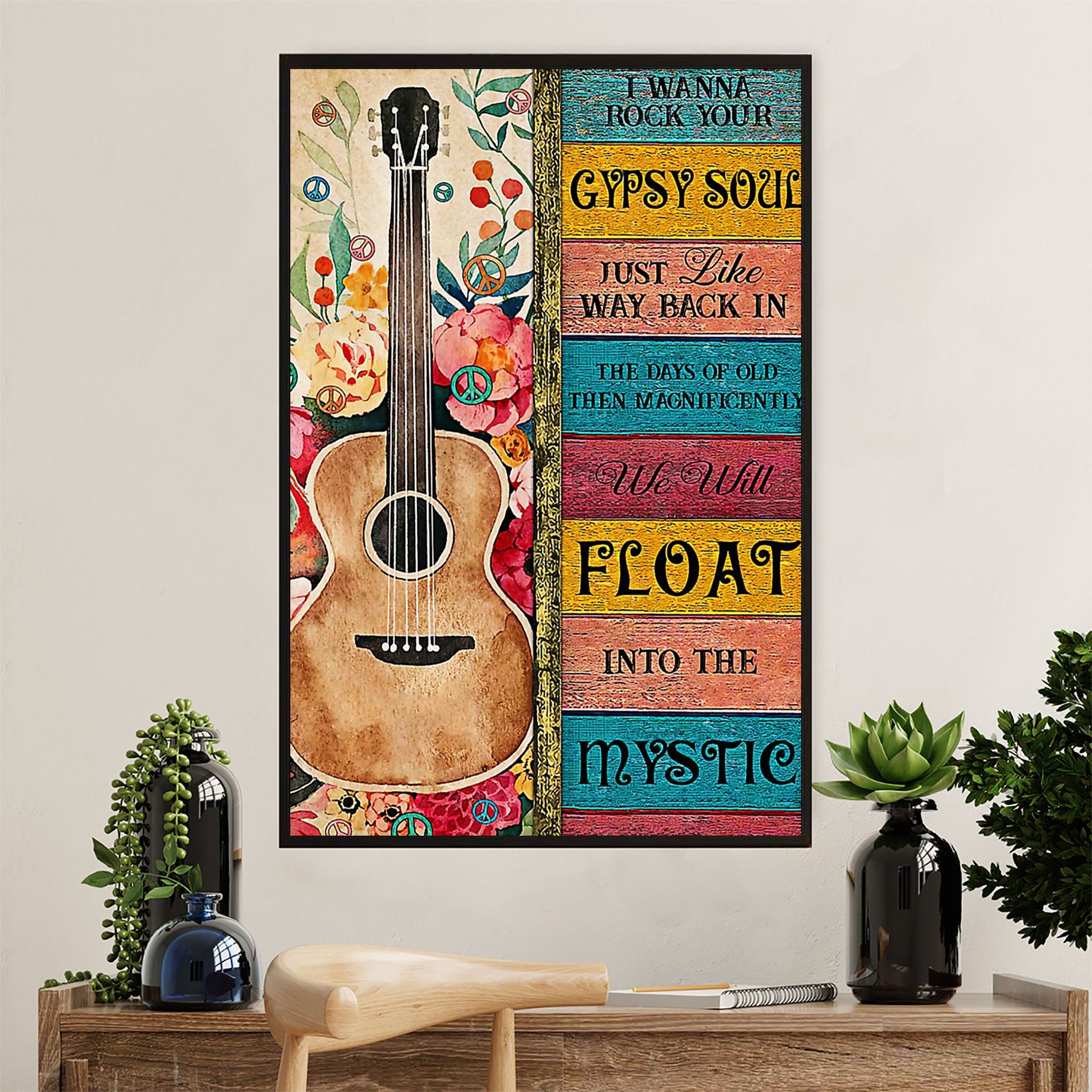Music Guitar Poster Prints | Girl Gypsy Soul | Wall Art Gift for Guitarist