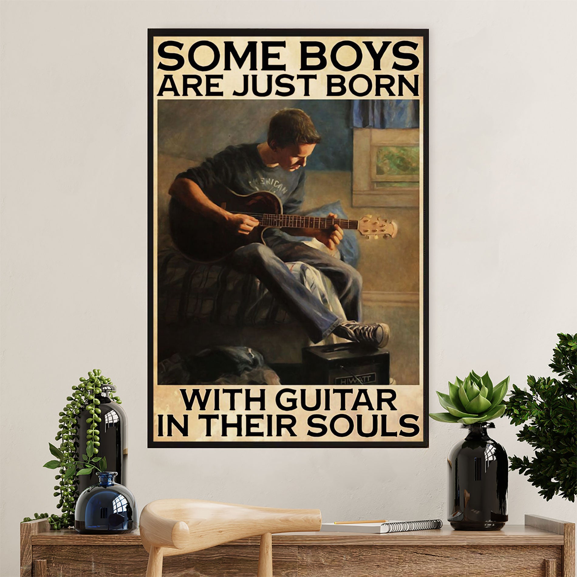 Music Guitar Poster Prints | Boys Born With Guitar | Wall Art Gift for Guitarist
