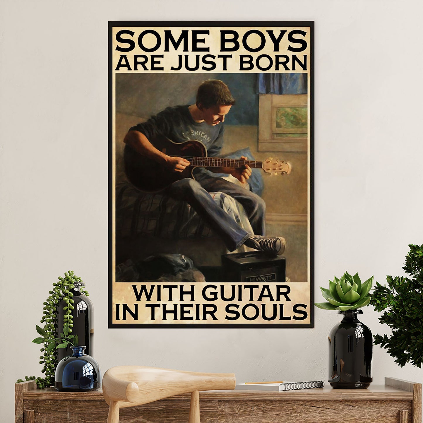 Music Guitar Canvas Wall Art Prints | Boys Born With Guitar | Home Décor Gift for Guitarist