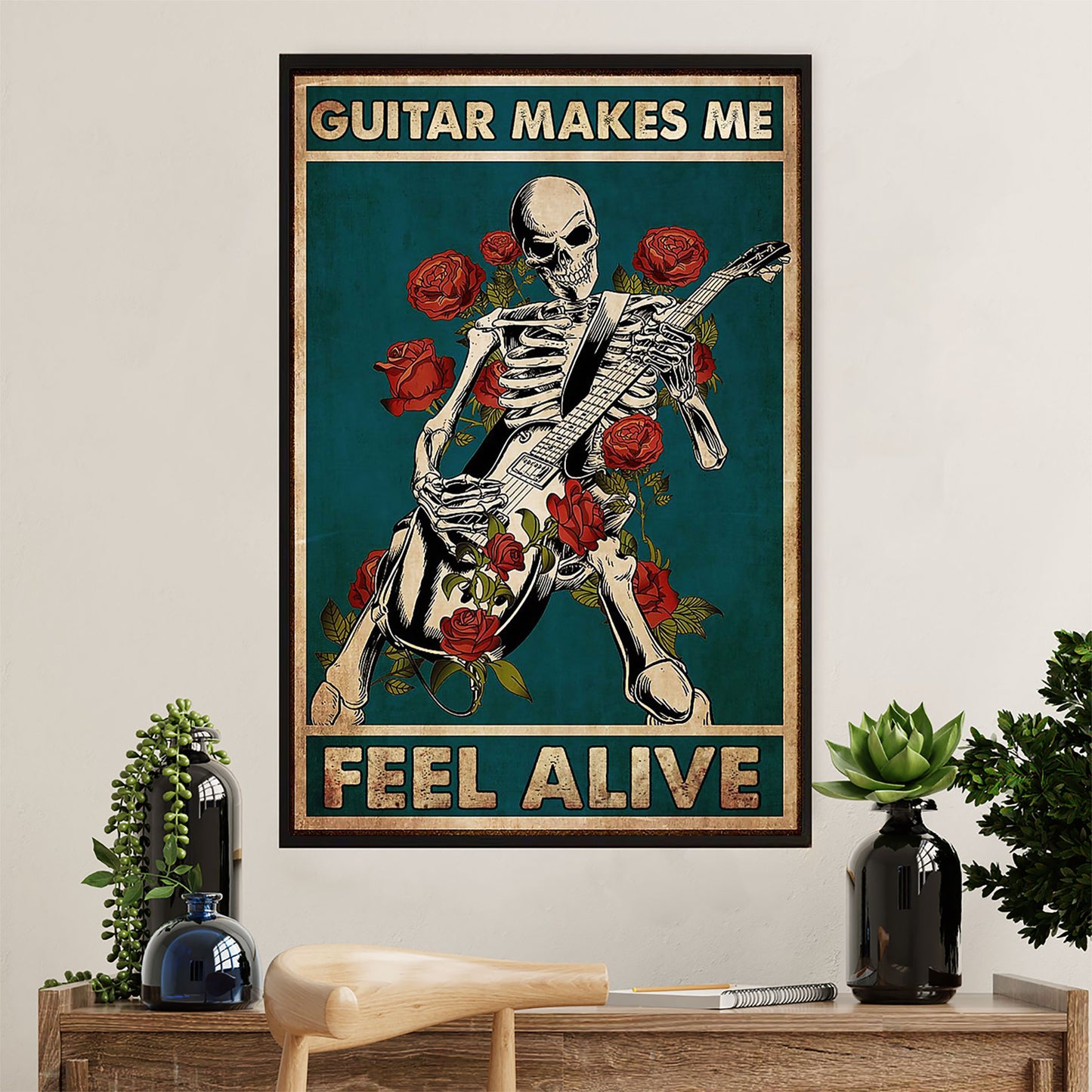 Music Guitar Poster Prints | Guitar Makes Me Feel Alive | Wall Art Gift for Guitarist