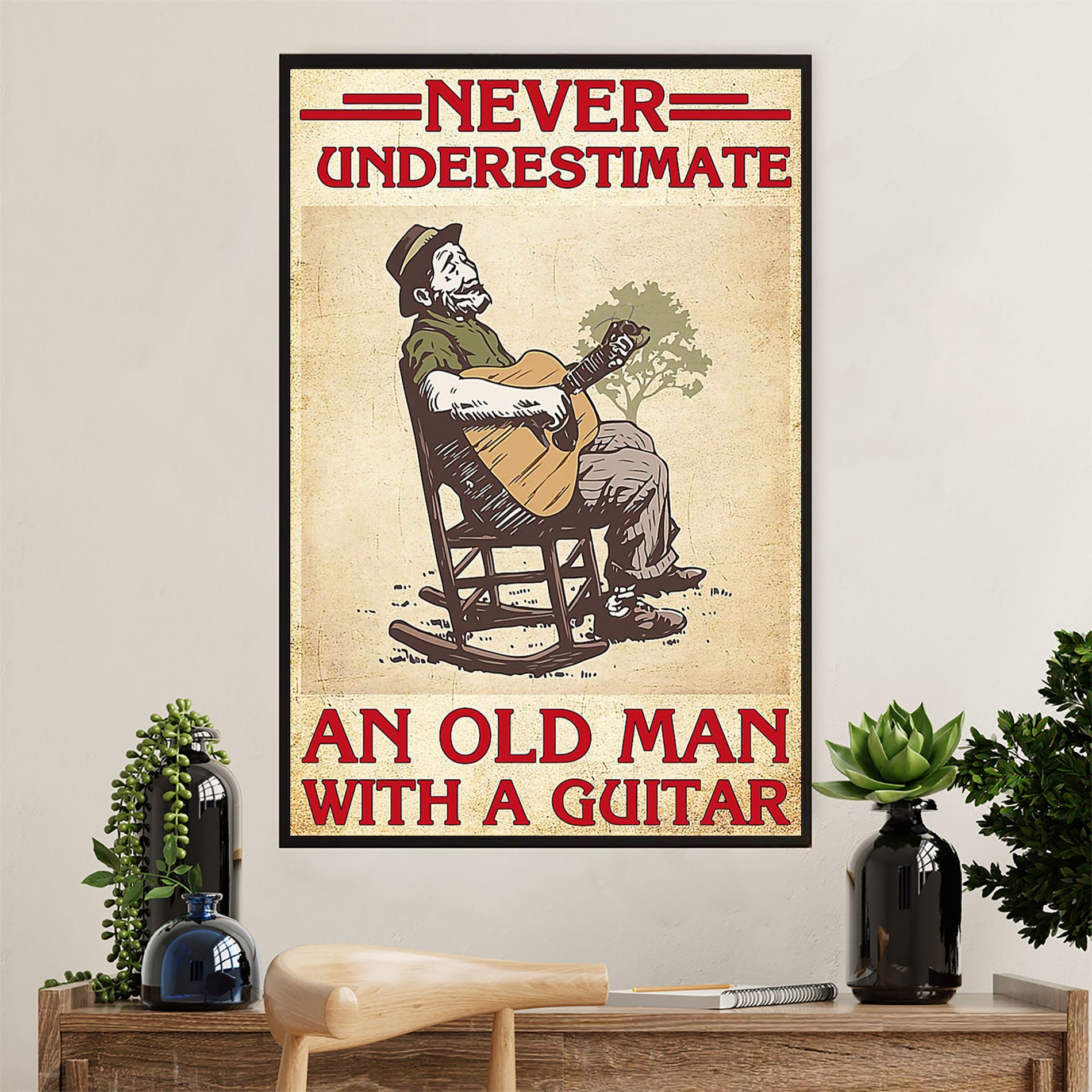 Music Guitar Canvas Wall Art Prints | Old Man With A Guitar | Home Décor Gift for Guitarist