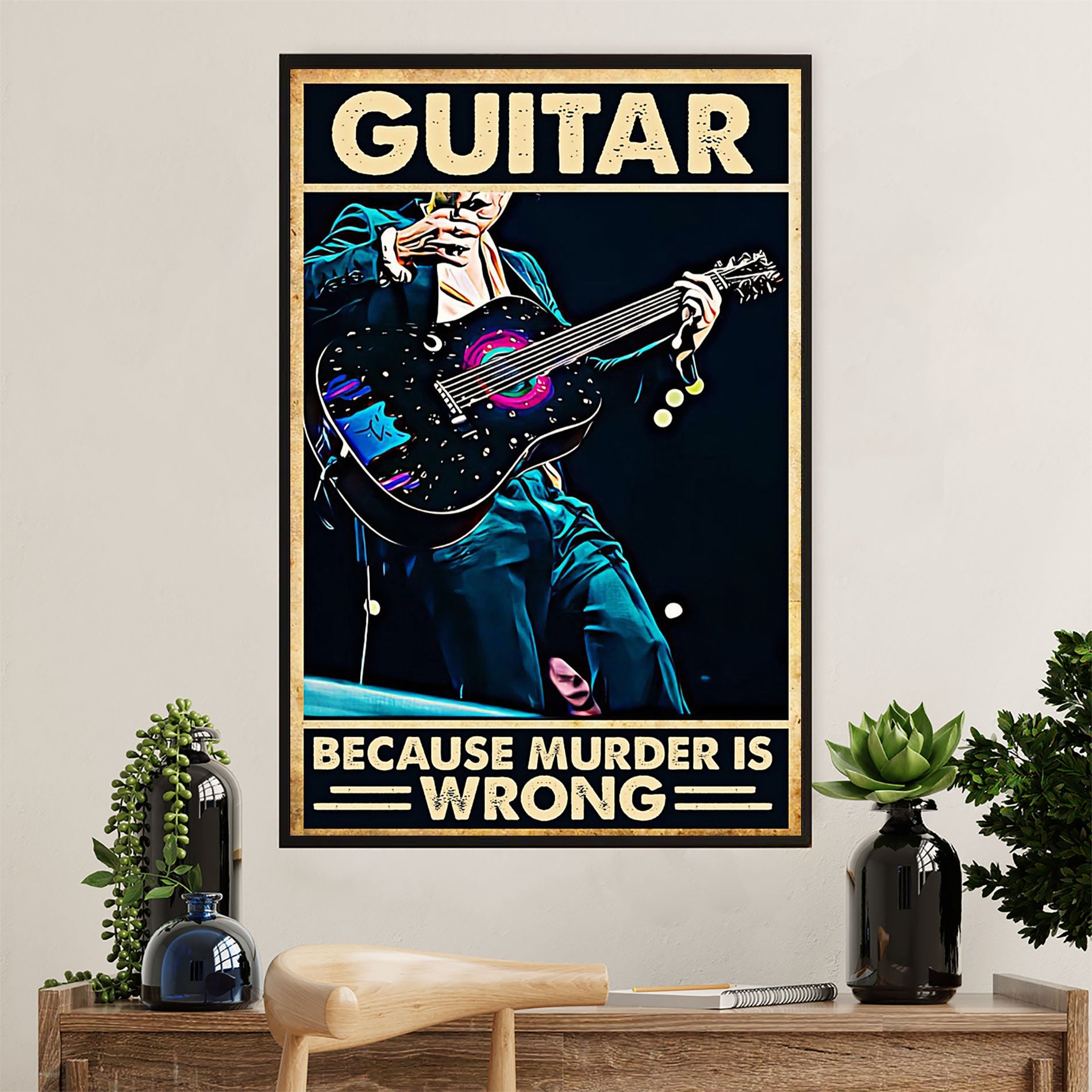 Music Guitar Canvas Wall Art Prints | Murder Is Wrong | Home Décor Gift for Guitarist