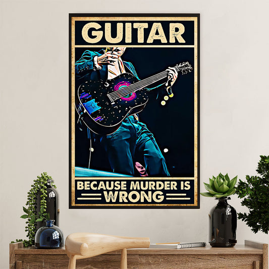 Music Guitar Canvas Wall Art Prints | Murder Is Wrong | Home Décor Gift for Guitarist