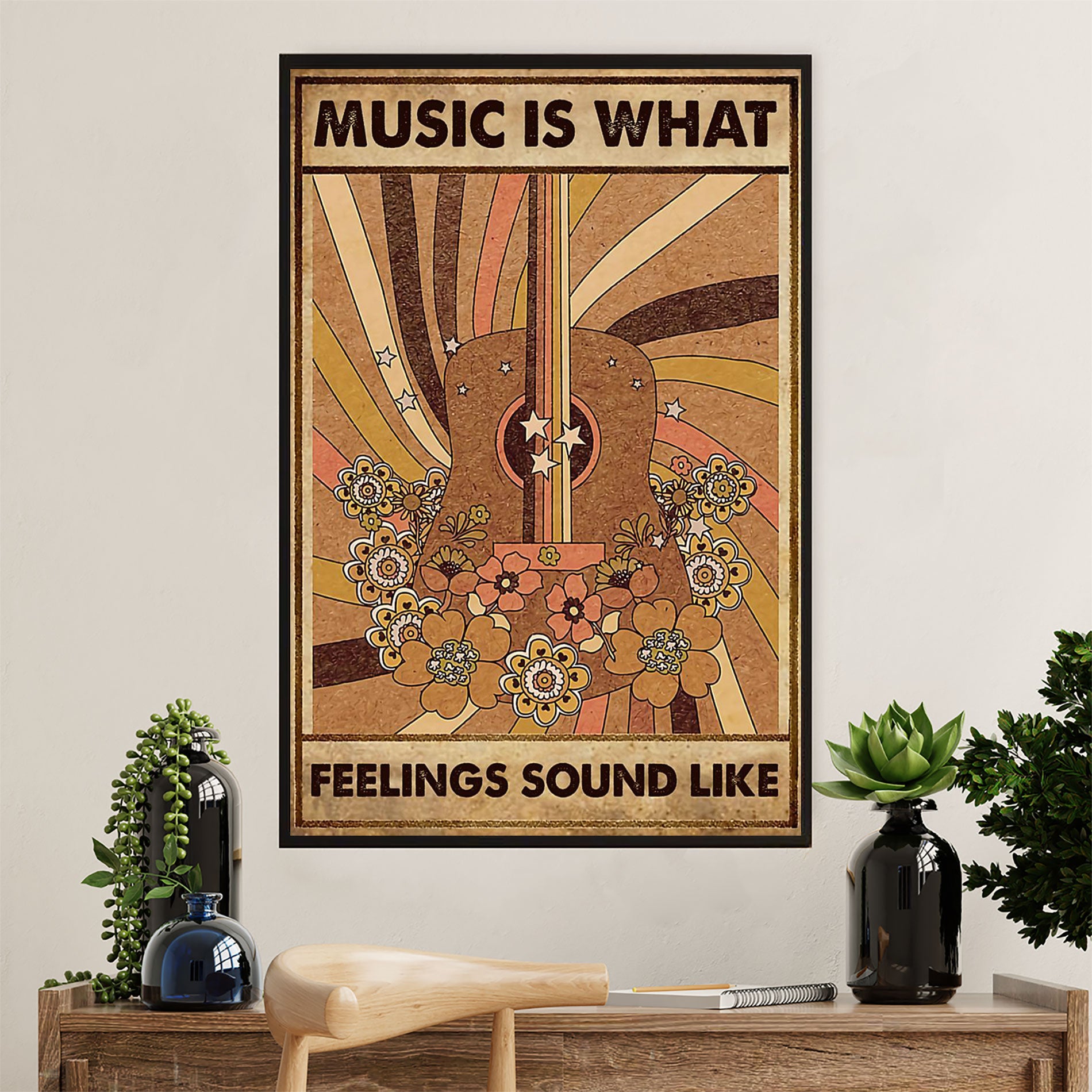 Music Guitar Poster Prints | Music is What Feelings Sound Like | Wall Art Gift for Guitarist