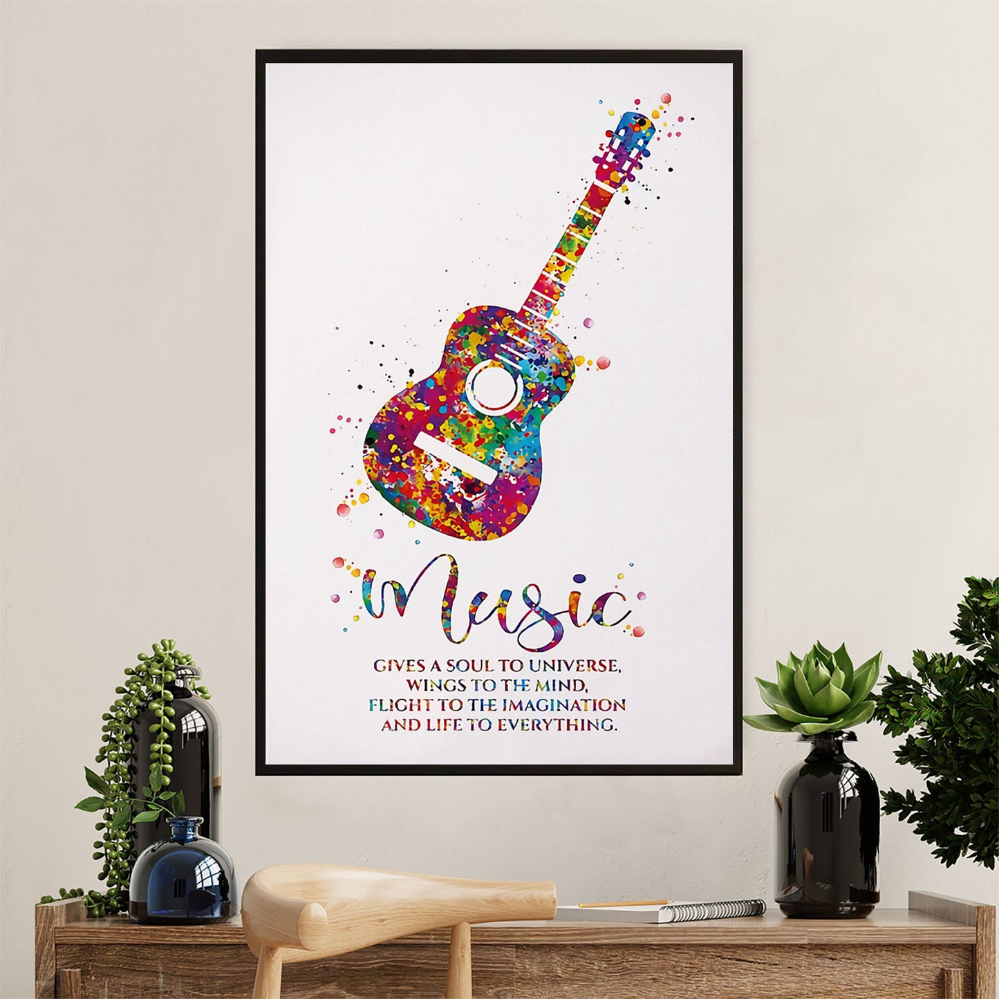 Music Guitar Poster Prints | Music Gives A Soul To Universe | Wall Art Gift for Guitarist