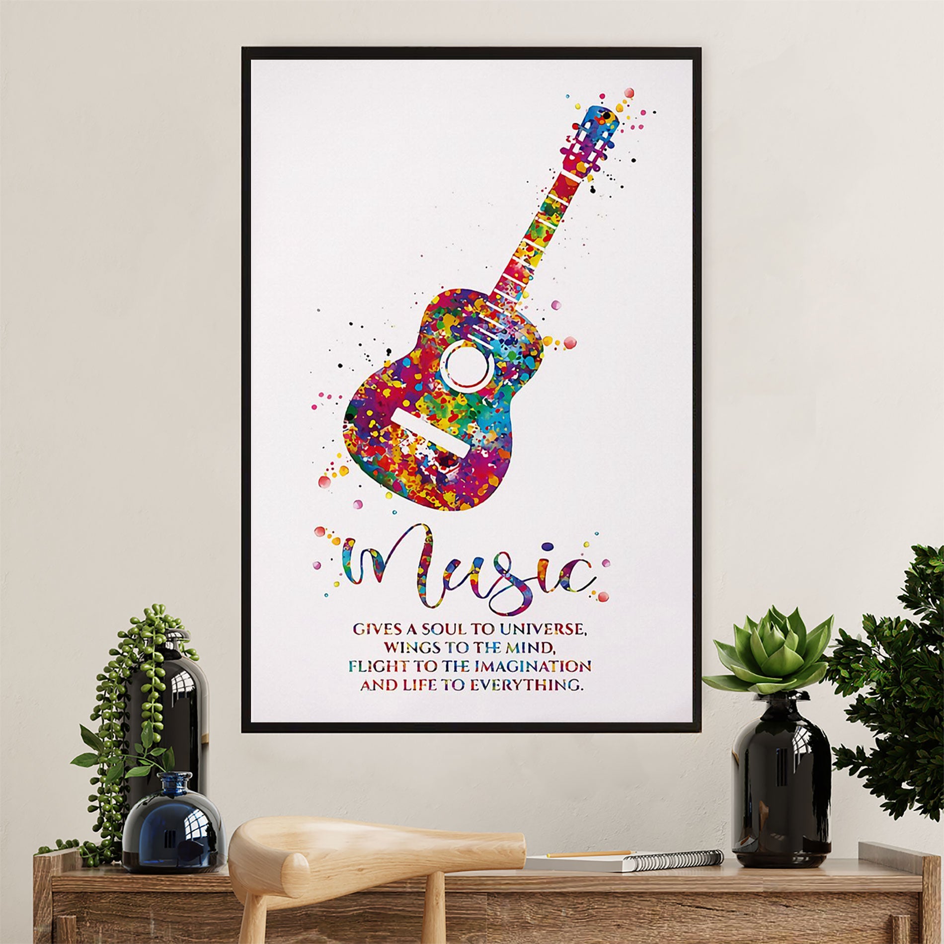 Music Guitar Canvas Wall Art Prints | Music Gives A Soul To Universe | Home Décor Gift for Guitarist