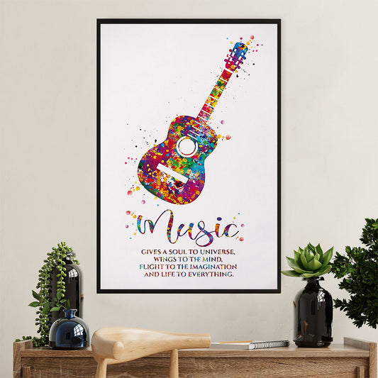 Music Guitar Canvas Wall Art Prints | Music Gives A Soul To Universe | Home Décor Gift for Guitarist