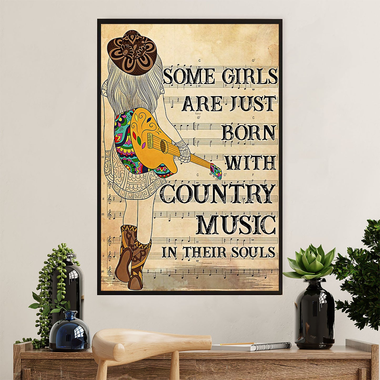 Music Guitar Canvas Wall Art Prints | Girls Born With Guitar | Home Décor Gift for Guitarist