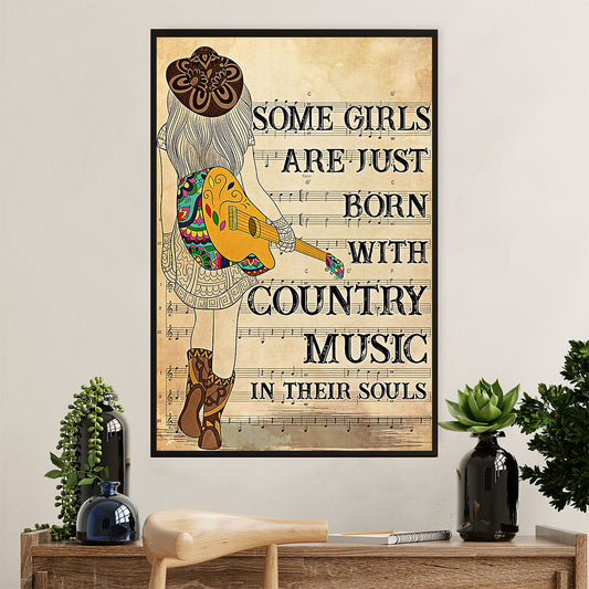Music Guitar Canvas Wall Art Prints | Girls Born With Guitar | Home Décor Gift for Guitarist