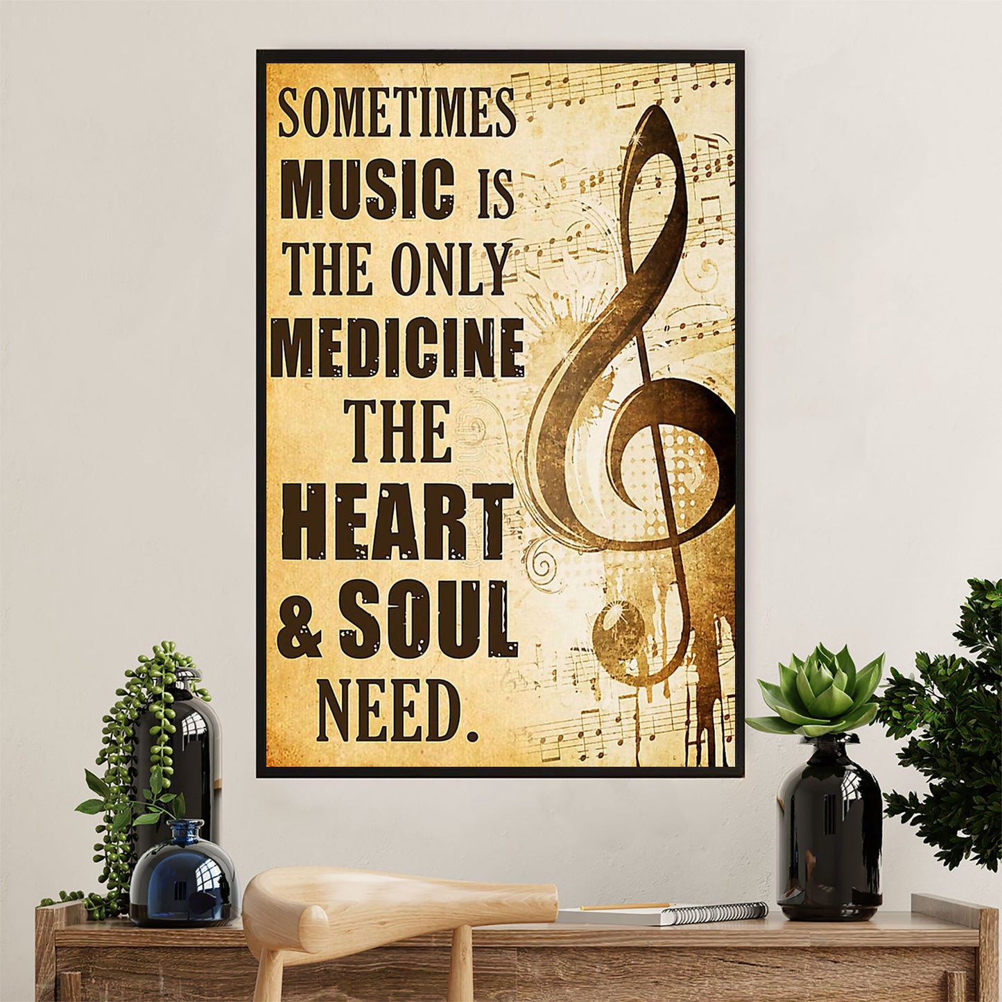 Music Guitar Poster Prints | Music Is The Only Medicine | Wall Art Gift for Guitarist