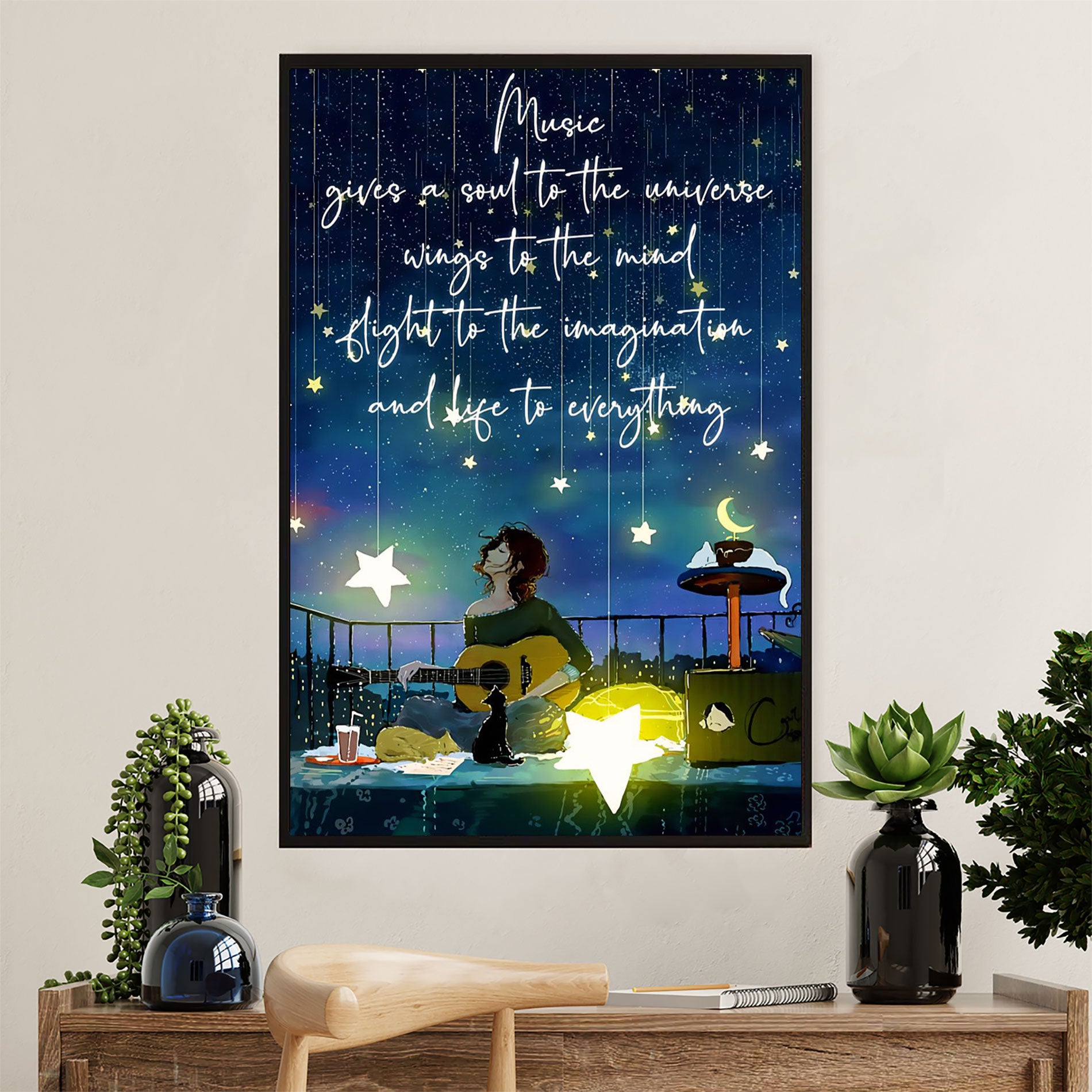 Music Guitar Canvas Wall Art Prints | Girl Plays Guitar | Home Décor Gift for Guitarist