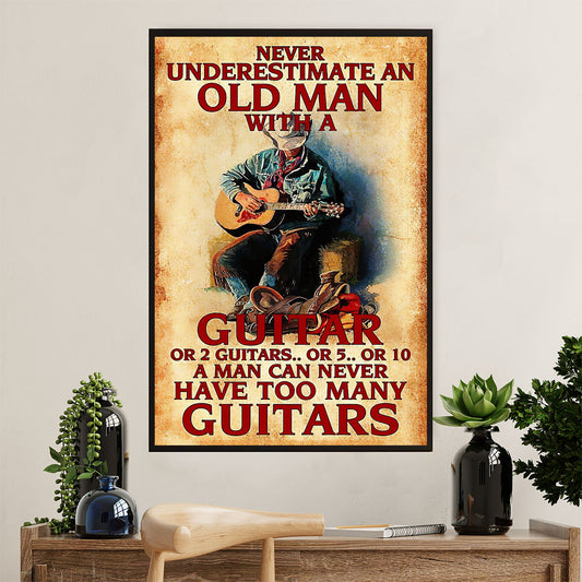 Music Guitar Canvas Wall Art Prints | Old Man With A Guitar | Home Décor Gift for Guitarist