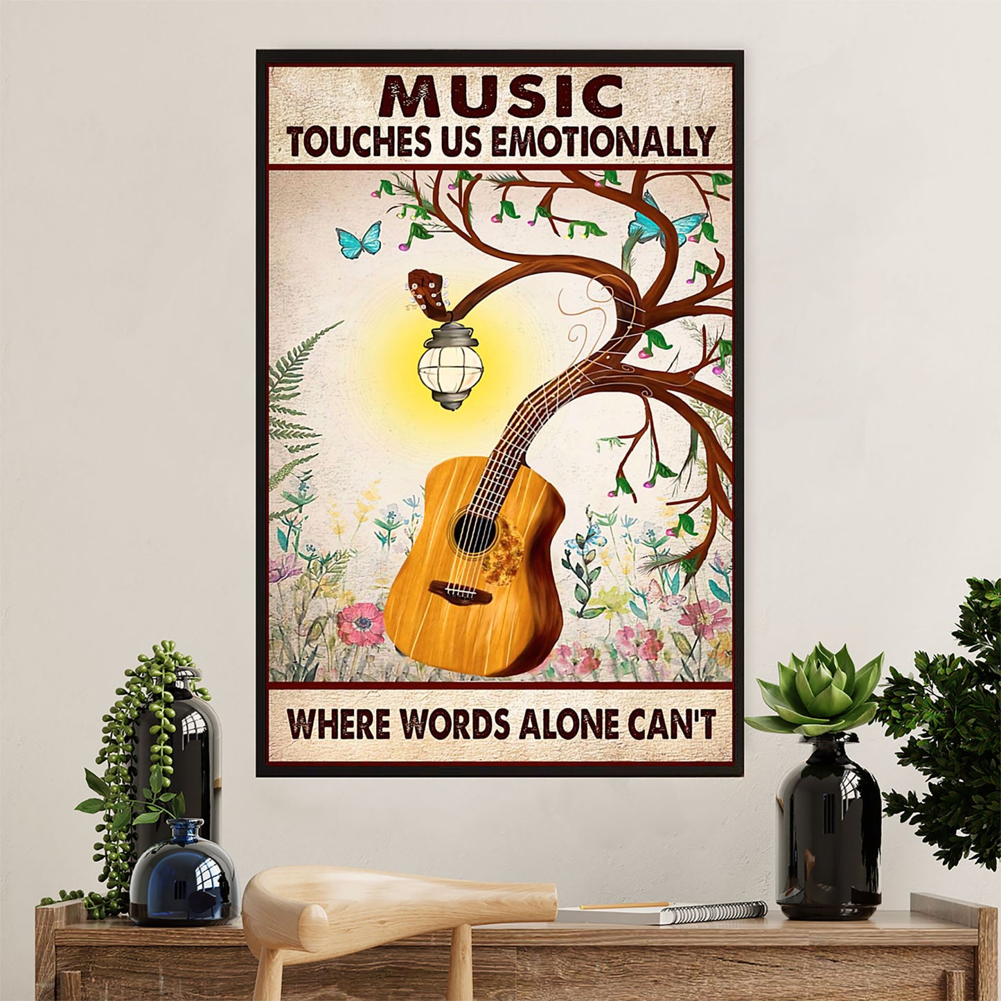 Music Guitar Canvas Wall Art Prints | Music Touches Us Emotionally | Home Décor Gift for Guitarist