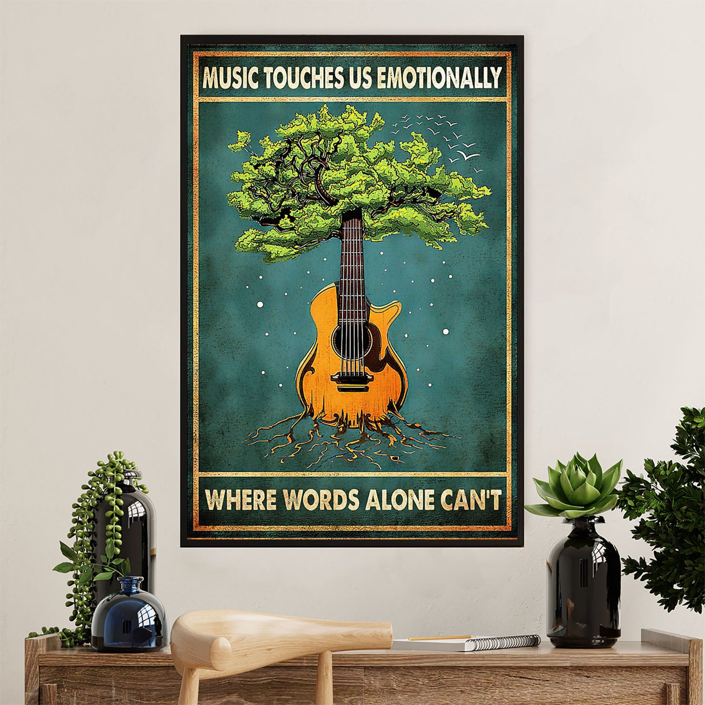 Music Guitar Poster Prints | Music Touches Us Emotionally | Wall Art Gift for Guitarist