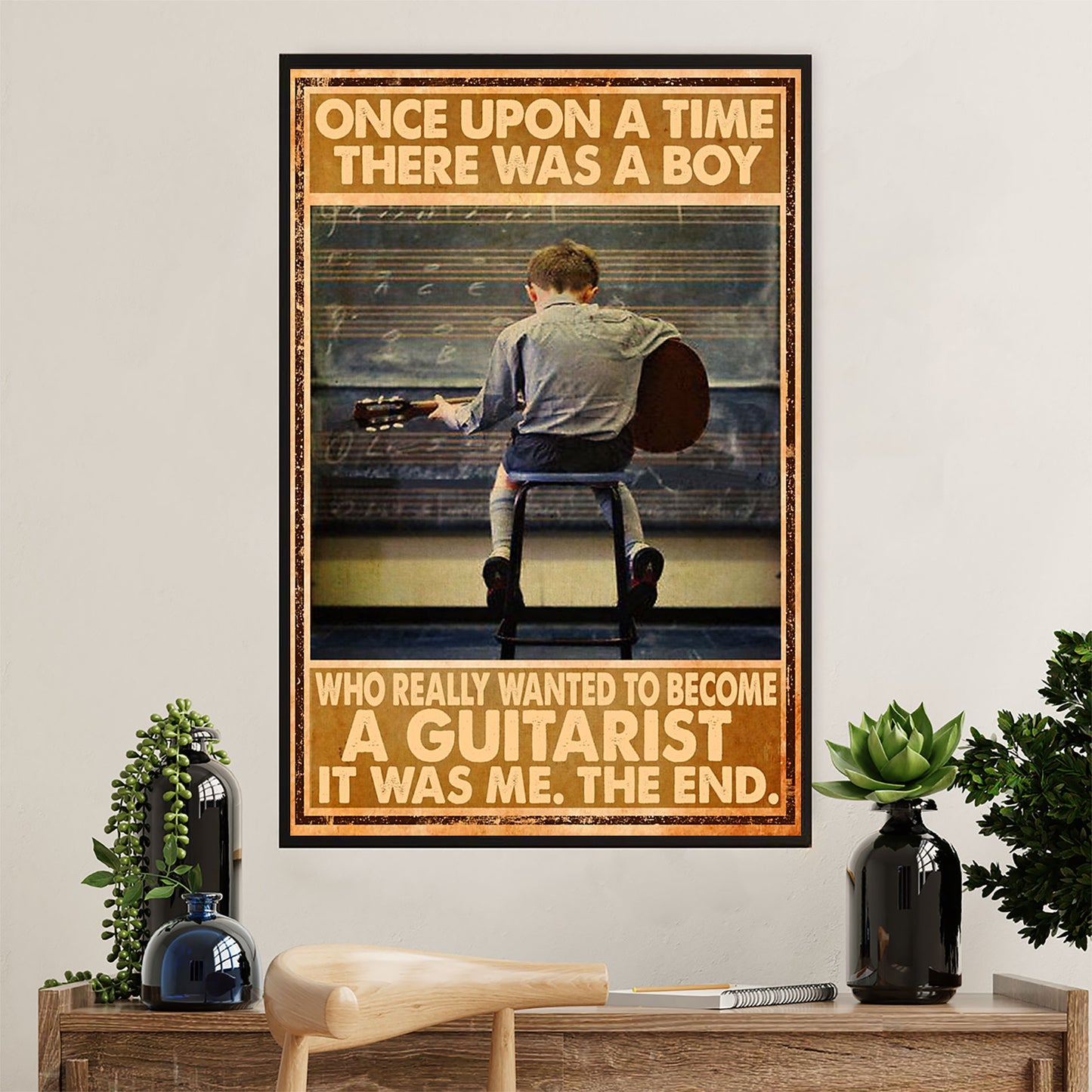 Music Guitar Canvas Wall Art Prints | Boy Wanted To Become A Guitarist | Home Décor Gift for Guitarist