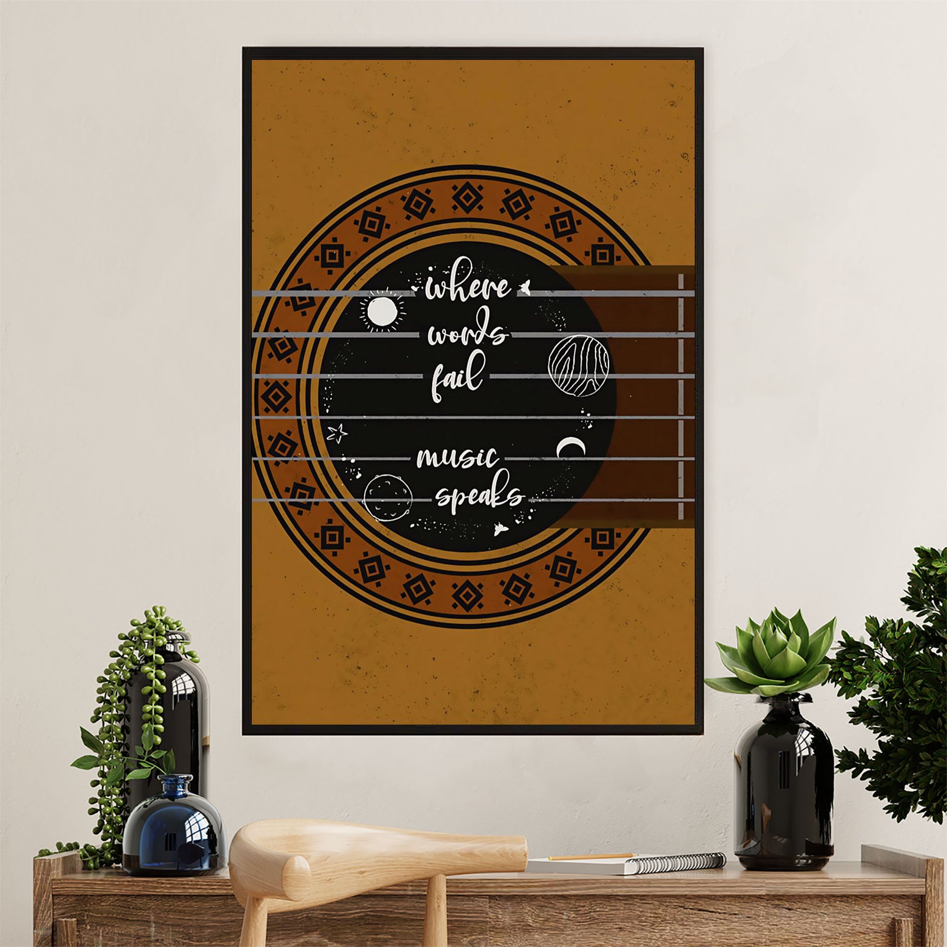 Music Guitar Canvas Wall Art Prints | Where Words Fail | Home Décor Gift for Guitarist