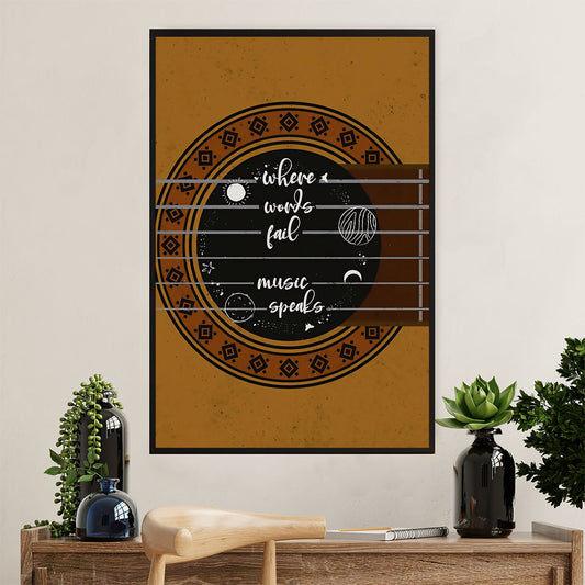 Music Guitar Canvas Wall Art Prints | Where Words Fail | Home Décor Gift for Guitarist