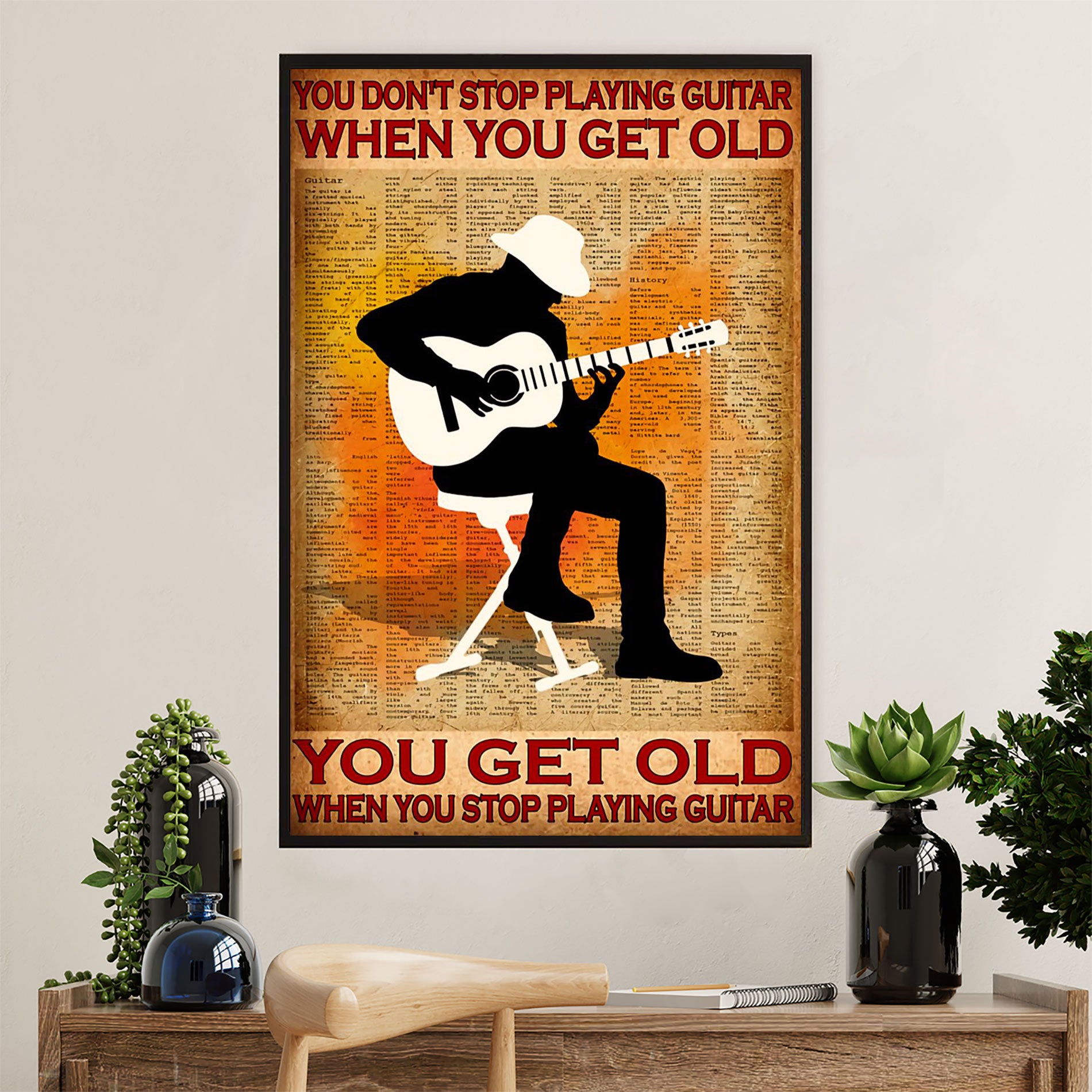 Music Guitar Canvas Wall Art Prints | Get Old When Stop Playing Guitar | Home Décor Gift for Guitarist