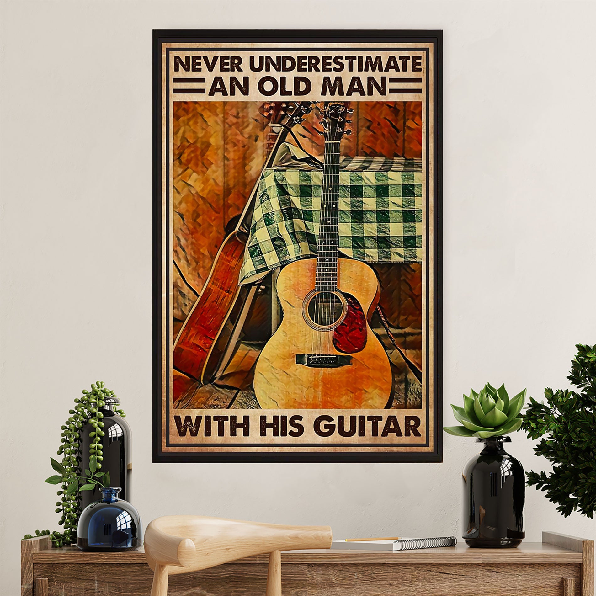 Music Guitar Poster Prints | Old Man With His Guitar | Wall Art Gift for Guitarist