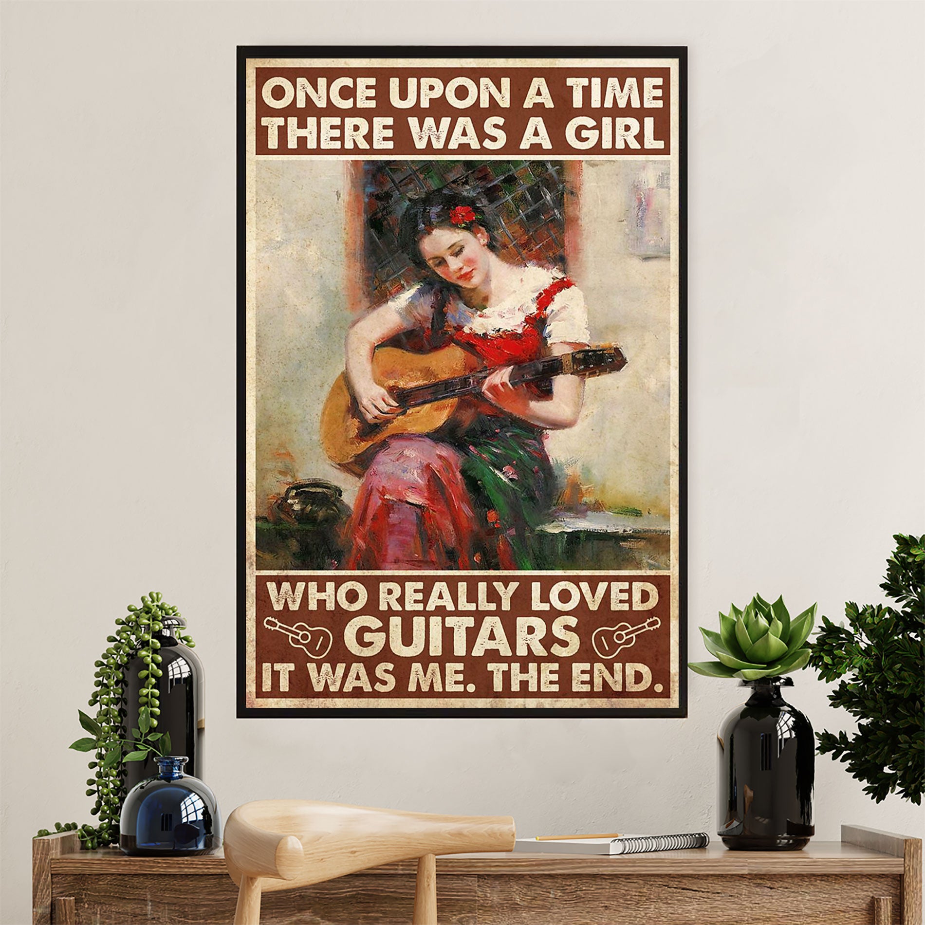 Music Guitar Canvas Wall Art Prints | Girl Loved Guitars | Home Décor Gift for Guitarist