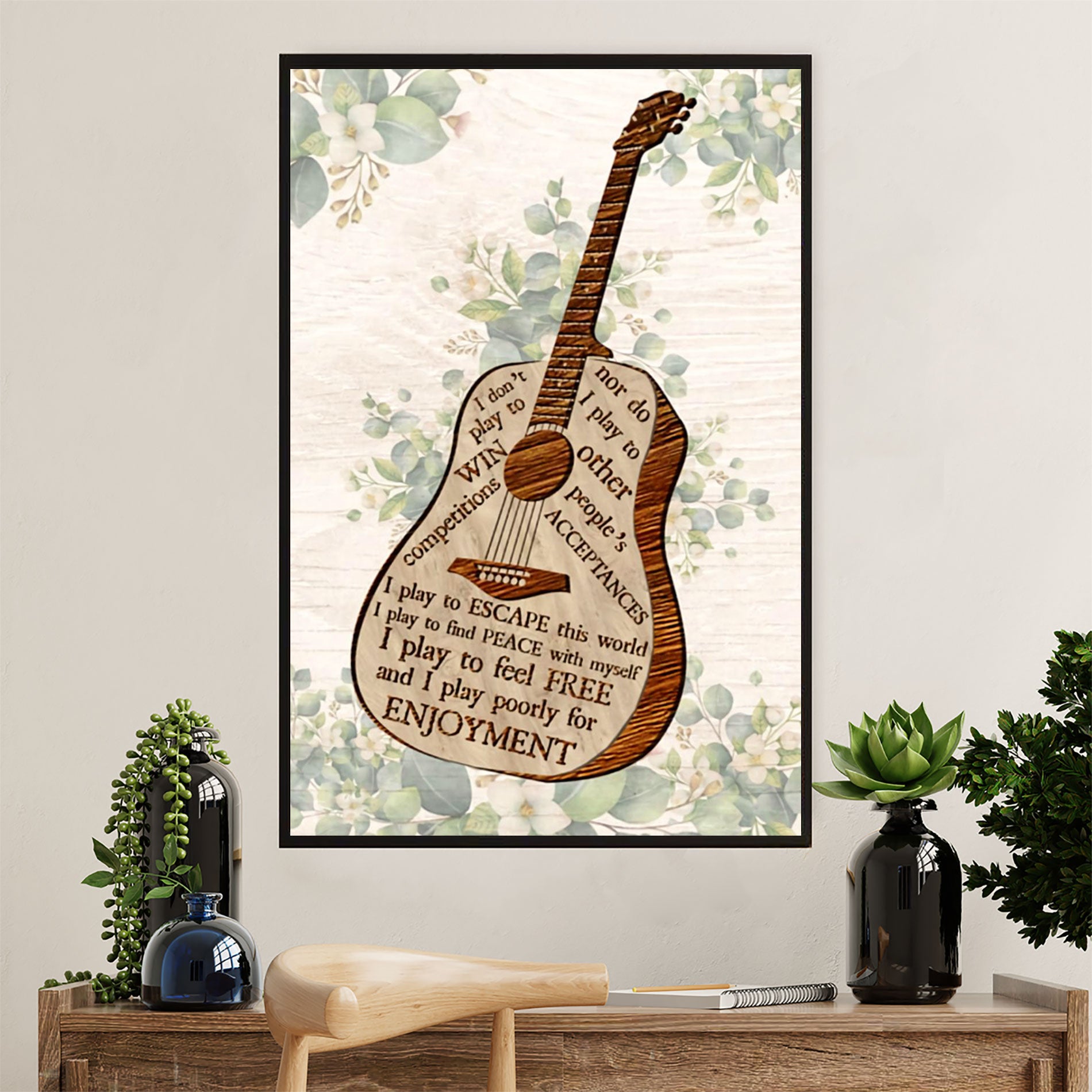Music Guitar Poster Prints | Inspirational Quotes | Wall Art Gift for Guitarist