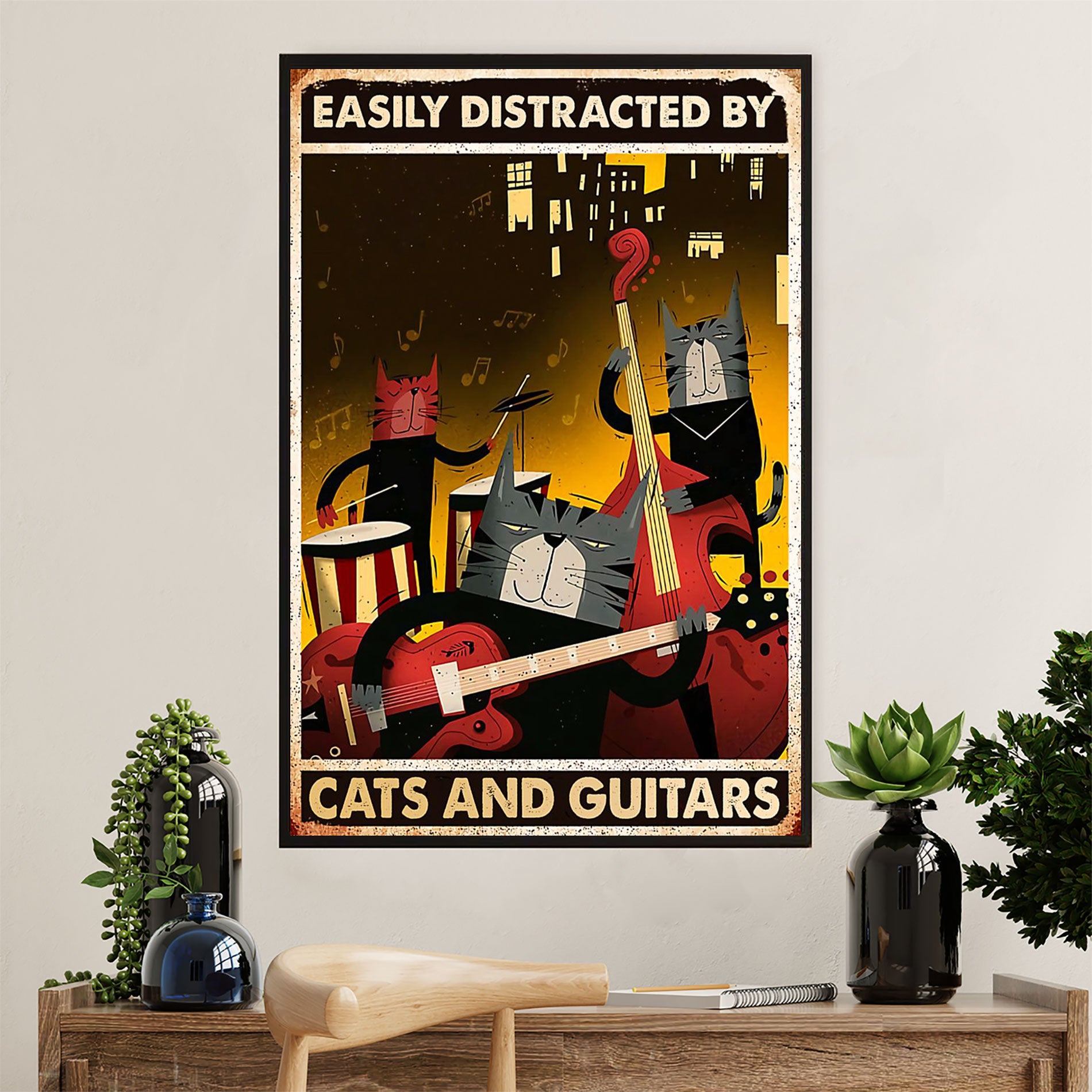 Music Guitar Canvas Wall Art Prints | Distracted By Cats & Electric Guitars | Home Décor Gift for Guitarist