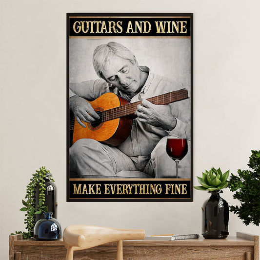 Music Guitar Poster Prints | Loves Guitars & Wine | Wall Art Gift for Guitarist