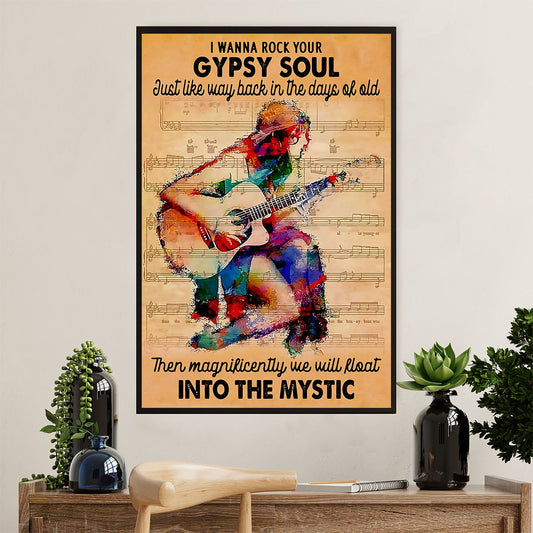 Music Guitar Canvas Wall Art Prints | Gypsy Girl Plays Guitar | Home Décor Gift for Guitarist