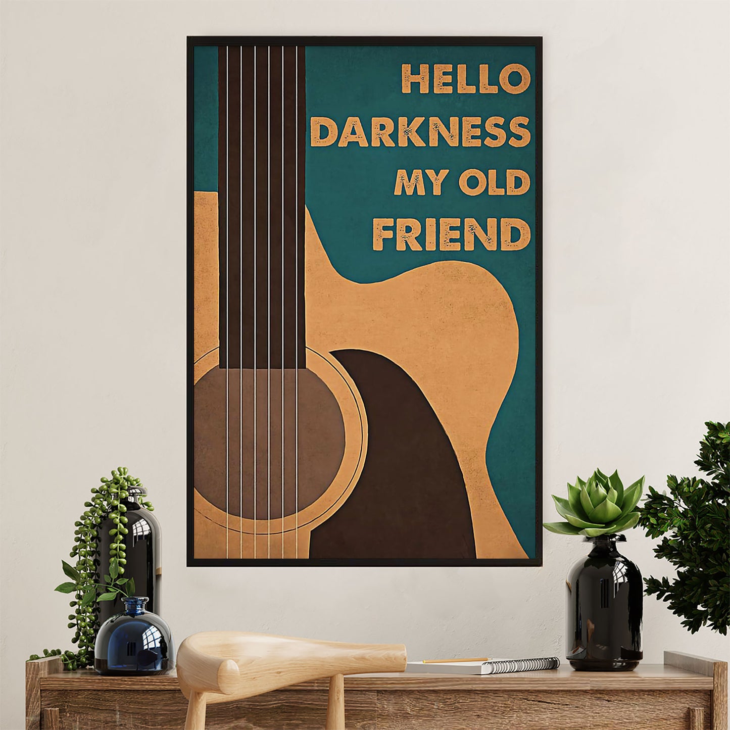 Music Guitar Canvas Wall Art Prints | Hello Darkness My Old Friend | Home Décor Gift for Guitarist
