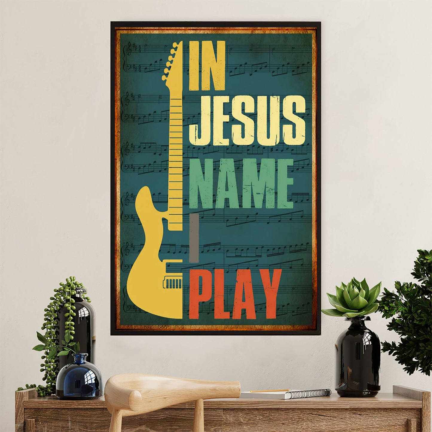 Music Guitar Canvas Wall Art Prints | In Jesus Name | Home Décor Gift for Guitarist