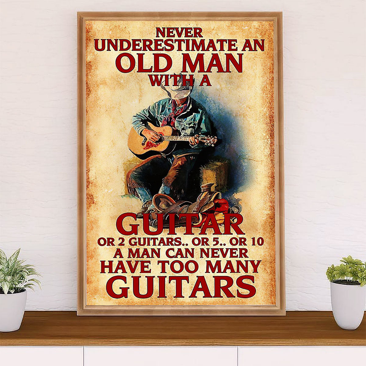Music Guitar Canvas Wall Art Prints | Old Man With A Guitar | Home Décor Gift for Guitarist