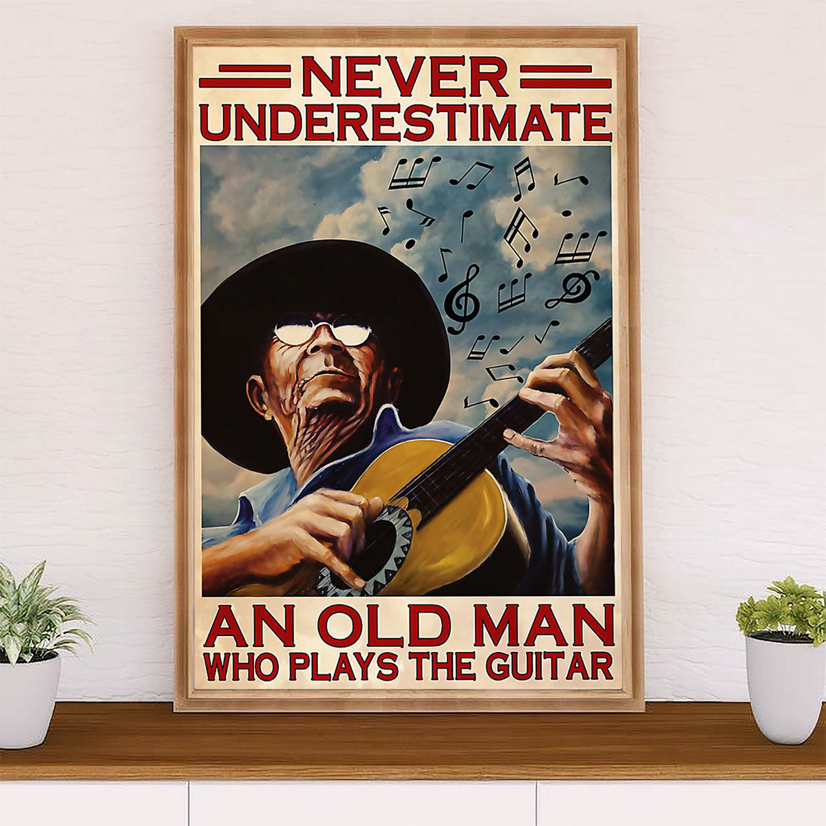 Music Guitar Poster Prints | Old Man Plays Guitar | Wall Art Gift for Guitarist