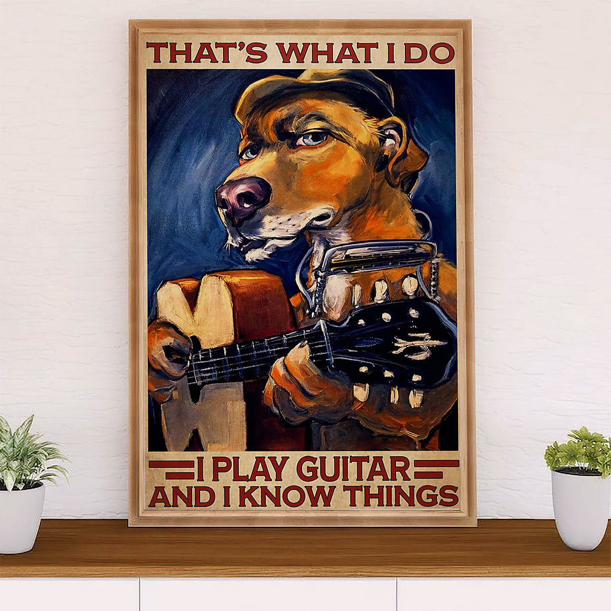 Music Guitar Poster Prints | Dog Plays Guitar | Wall Art Gift for Guitarist