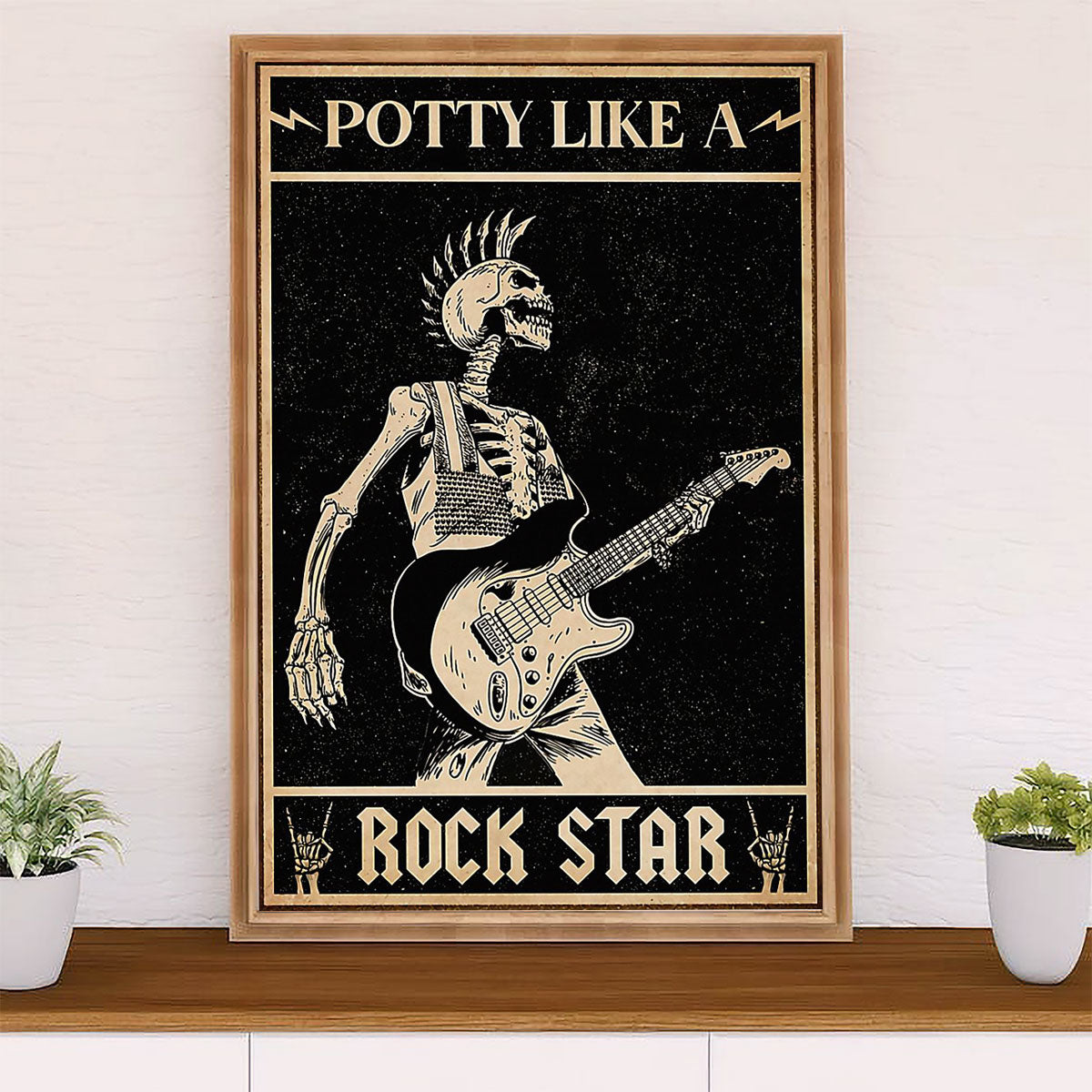 Music Guitar Canvas Wall Art Prints | Potty Like A Rock Star | Home Décor Gift for Guitarist