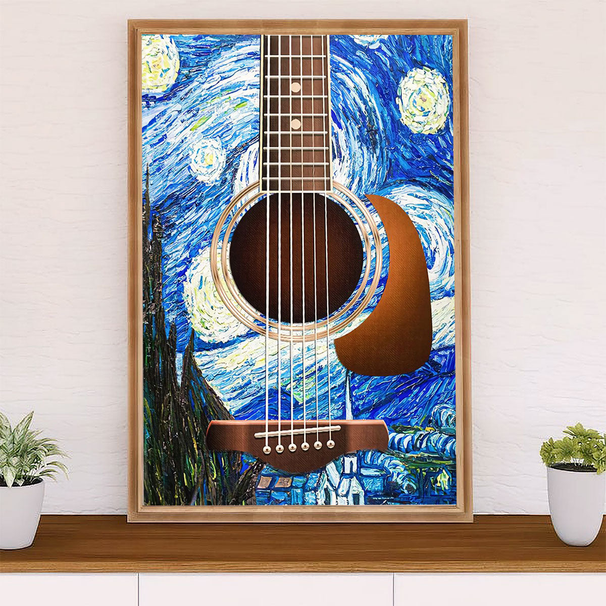 Music Guitar Poster Prints | Starry Night Guitar | Wall Art Gift for Guitarist