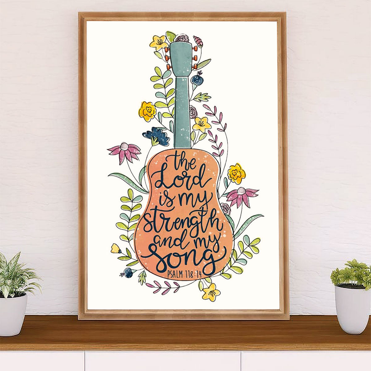 Music Guitar Canvas Wall Art Prints | The Lord Is My Strength | Home Décor Gift for Guitarist
