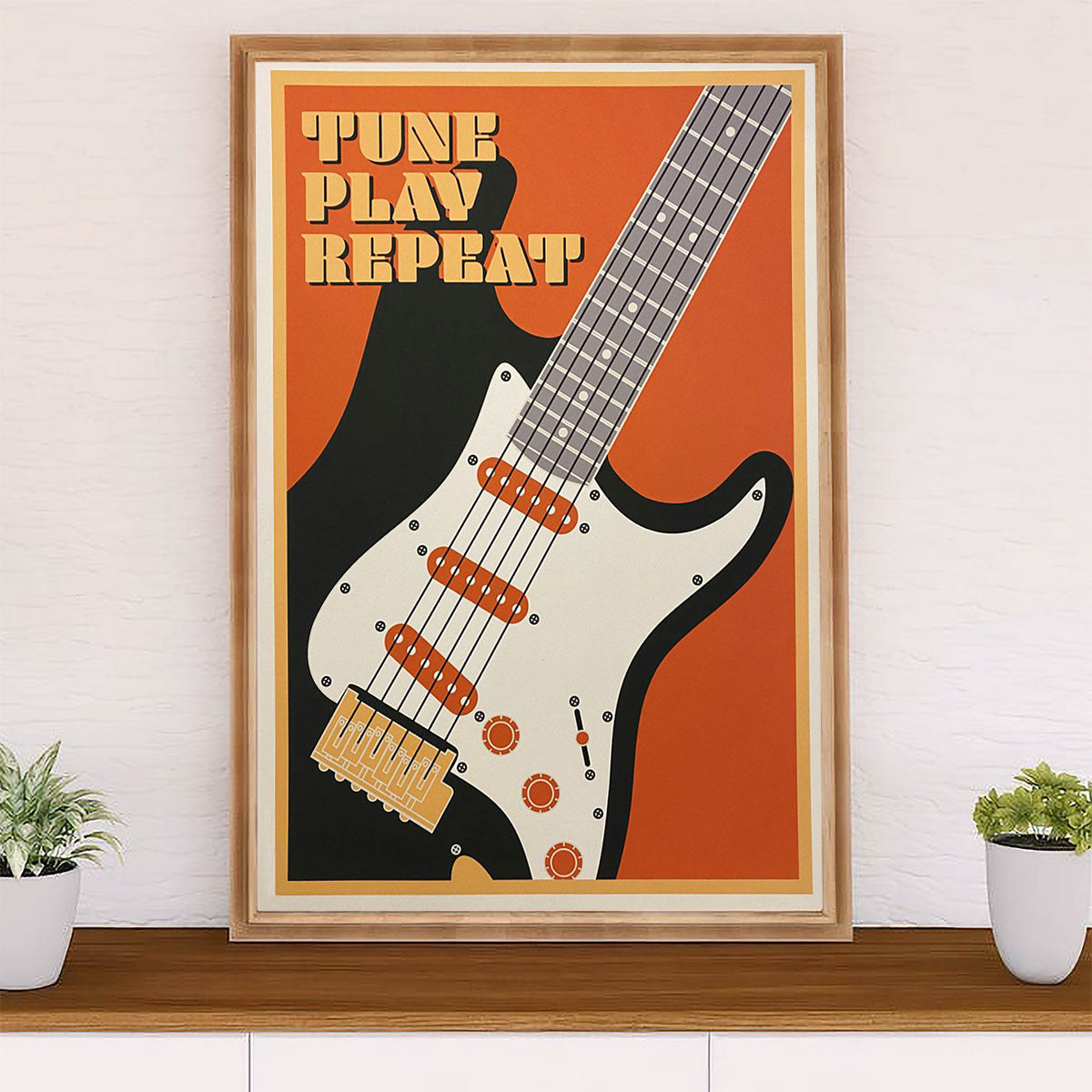 Music Guitar Canvas Wall Art Prints | Tune Play Repeat | Home Décor Gift for Guitarist