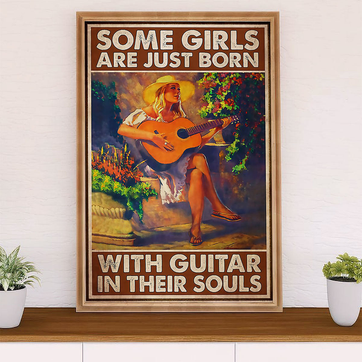 Music Guitar Canvas Wall Art Prints | Girls Born With Guitar | Home Décor Gift for Guitarist
