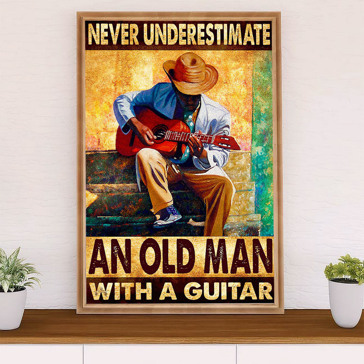 Music Guitar Canvas Wall Art Prints | Old Man With A Guitar | Home Décor Gift for Guitarist